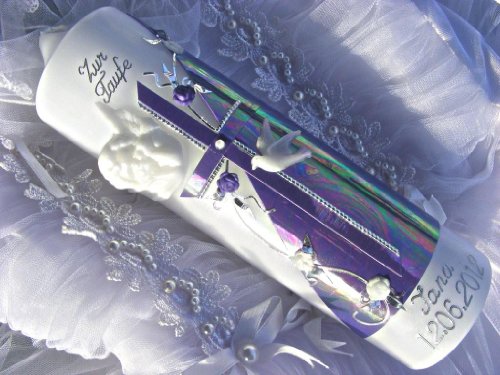 Taufkerze Kommunionkerze Junge Mädchen 250/70 mm T-10 inkl. Beschriftung