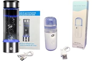 2VABU Pack Bouteille d'eau hydrogénée portable + Vaporisateur d'eau, Générateur d'eau d'hydrogène, Machine à eau hydrogénée avec cathode et anode en platine, Ioniseur d'eau alcaline, 450 ml