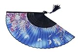 niceEshop(TM) Weiß Schmetterling Rosa Blume Spitze Bambus Faltbar Handfächer - 4