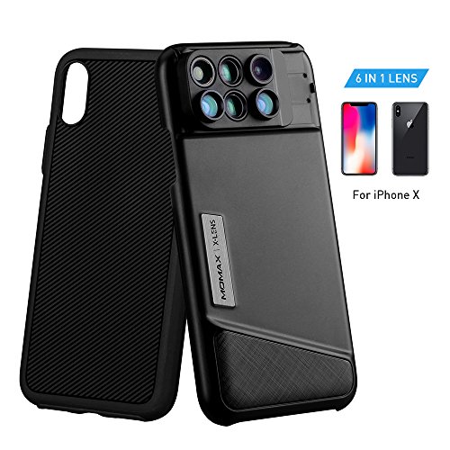 MOMAX Objectif Coque pour Apple iPhone X : 6 en 1 Kit de lentilles optiques Double (180 ° Fisheye MOMAX Objectif Coque pour Apple iPhone X : 6 en 1 Kit de lentilles optiques Double (180 ° Fisheye