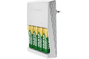 VARTA Akku Ladegerät, inkl. 4X AA 2100mAh, Batterieladegerät für wiederaufladbare Batterien, lädt 2 oder 4 AA/AAA gleichzeitig, Plug Charger, weiß