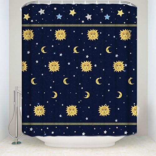 Bathroom Decor Shower Curtain Stars Moon Sun Pattern Printed Collection Polyester Fabric Shower Curtain with Hooks 60x72IN
