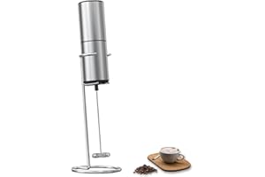 TECHTRIX Mousseur à Lait Électrique à Piles - Mousseur Lait avec support en acier inoxydable, mini mousseur à café pour latte, cappuccino, chocolat chaud, Argenté