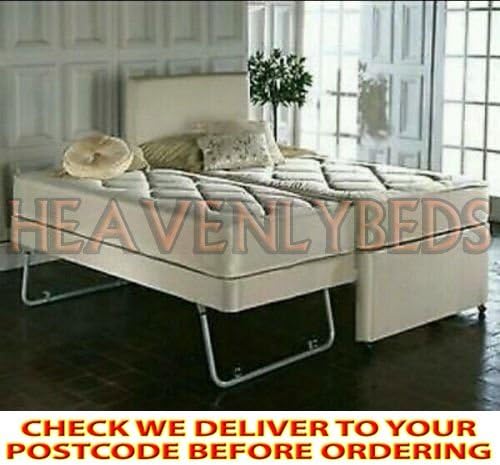 HEAVENLYBEDS @ SINGLE GUEST BED 3 IN 1 WITH UNDER BED PULL OUT BED WITH 2 MATTRESSES HEADBOARD DEEP QUILTED MATTRESS (Cream)