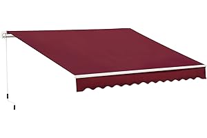 Outsunny 4x2.5m Retractable Manual Awning Window Door Sun Shade Canopy with Fittings and Crank Handle Red