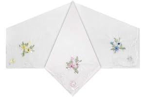 WARWICK & VANCE Damen Taschentücher mit Blumenstickerei, 100 % Baumwolle, 29 x 29 cm, Weiß, 3 Stück
