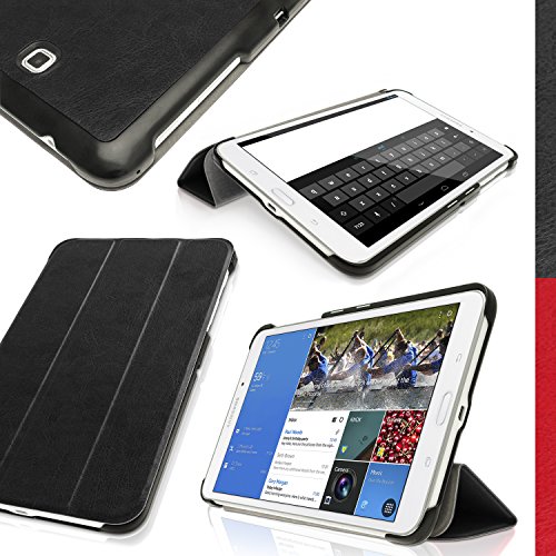 igadgitz Schwarz PU Ledertasche Hülle Smart Cover für Samsung Galaxy Tab 4 8.0" SM-T330 mit Multi Winkelbetrachtung Stand + Auto Sleep/Wake + Displayschutzfolie