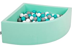 KiddyMoon 90X30cm/200 Palline Piscina di Palline Colorate ∅7Cm per Bambini Quarto Angolare in EU, Menta: Grigio/Bianco/Turchese