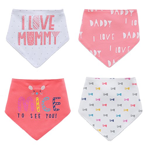 Bébé Bavoirs Bandana de bave, 4-pack Rose Coton absorbant Bavoirs avec boutons-pression, coton doux et imperméable en polaire Dos de couche, mignon bébé Cadeau pour filles