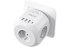 LENCENT Cubo Enchufe USB 8 en 1, Ladron Enchufes 4000W, Cubo Enchufe Múltiple Pared con 4 Tomas de CA, 3 USB, 1 Tipo C y Interruptor, Cargador USB para Oficina, Cocina y Habitación