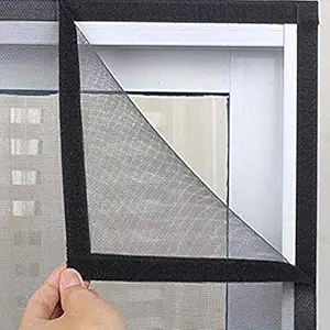 SHARABANI Mosquito Net for Window with Fiber Glass Mesh 2.4/3.7 feet (70/110cm) 28/43 Inches.with Normal Loop Stitched and Adhesive Hook Sticker (Black Colour) 200GSM
