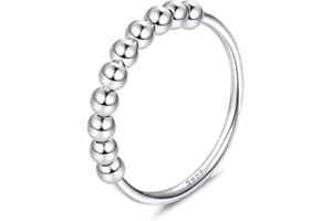 JeweBella 925 Sterling Silber Spinning Angst Ring mit Beweglichen Perlen Band Ring für Damen Mädchen Anti Stress Ring Dünne Stapelbare Ringe Dekompressionsringe Zappel Ringe mit Ringmaßband