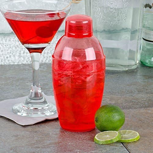 Fineline RED 14 oz Plastic Cocktail / Bar Shaker, 1 EACH w/ FDL Party picks by Quenchers