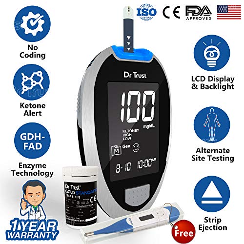 Dr Trust (USA) Fully Automatic Blood Sugar Testing Glucometer Machine with 60 Strips and Digital Thermometer