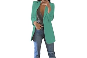 Zldhxyf Blazer da donna, a maniche lunghe, elegante, in lino, lungo, tinta unita, con risvolto, cardigan, blazer da donna, con tasca