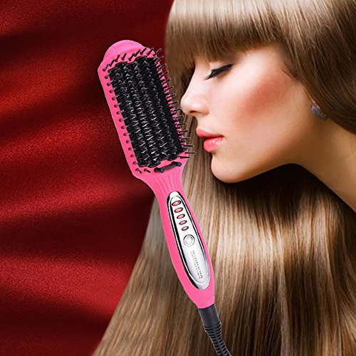 LONGKO 3 in 1 Hair Straightener , Pro Detangling Anion Hair straightening Brush,Electric Instant Magic Silky Straight Hair Styling Comb,Anti Scald Anti-static Ceramic Heating Massage Straightening Iron (Pink)
