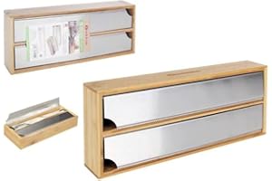 Quttin | Dispensador de Bambu para Papel de Aluminio y Film - Organizador de Cocina Moderno y Práctico Con Corte Preciso y Apto para Cajón
