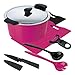 Produktbild KUHN RIKON 30896 HOTPAN Set Fuchsia/schwarz 3.0L/22cm Kochtopf, Edelstahl, 22 cm, 5-Einheiten
