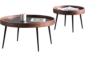 suruim Natürlicher Bauernhof-Couchtisch aus rundem Holz - solides, Elegantes Mittelstück für Wohnräume