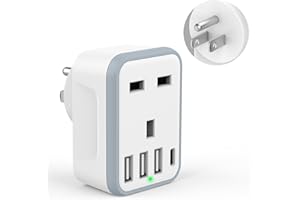 LOYDIA UK to US Plug Adaptor, USA Travel Adapter with 3 USB &1 USB C Ports (17W Fast Charger), 5 in 1 US Plug Adapter from UK to USA, Canada, Thailand, Mexico, Colombia (Type B)