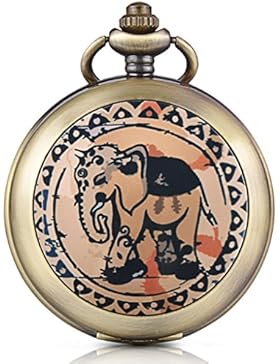Unendlich U Retro Elefant Handaufzug Mechanische Taschenuhr Schwarzes Zifferblatt Skelettuhr Pullover Halskette...