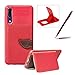 Produktbild Premium 3D Leaf Design PU Leder Hülle Case für Huawei P20 Herzzer Wallet Cover Weiche Silikon Bumper Backcover Magnet Kartenfächer Ledertasche Schutzhülle für Huawei P20 - Rot