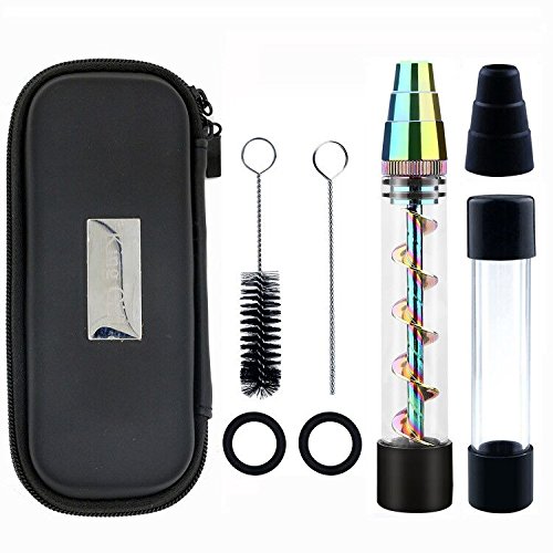 KingGift Viene con una Botella de Cristal, una Funda de Transporte, un Kit de Limpieza - Pipa de Cigarrillo para Tabaco, Hierbas secas, soporta hasta 2 Gramos de Hierba Pura