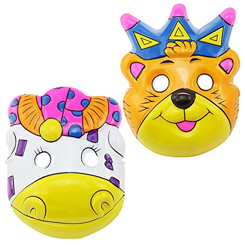 COM-FOUR® 6x Tiermasken für Kinder, verschiedene Motive aus Kunststoff, ideal zu Fasching und Karneval - 3
