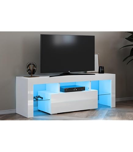 AURA TV-Schrank 200 Cm Breite – Moderner Fernsehunterschrank Mit LED-Beleuchtung & Viel Stauraum, Weiß Matt