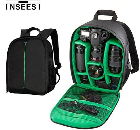 INSEESI Processional Backpack For SLR Camera Bag For Canon For Nikon For Sony Durable Waterproof 600D Nylon Cameras Bag (6.88*4.9*13.38in) (green1)