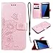 Produktbild CE-Link für Samsung Galaxy S7 Edge Handyhülle Hülle Ledertasche Schutzhülle Leder Huelle mit Rosegold Schmetterling Blumen Stand Halter Magnetverschluss Wallet Case Inner Weiche Silikon Backcover