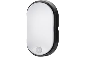 M EGA MEGACUBE 14W LED 4000K IP54 Flush Wall Mounted PIR Sensor Oval Bulkhead Light Fixture for Outdoor, Garden, Shed, Porch, Garage, Workshop, Patio, Hallway, Corridor, Workshop etc -Black
