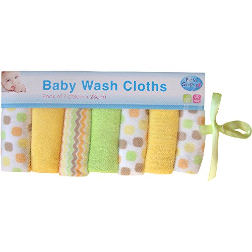 Baby Boys' & Girls' Super Soft Patterned Bath Time Wash Cloths (7 Pack) (Neutral)