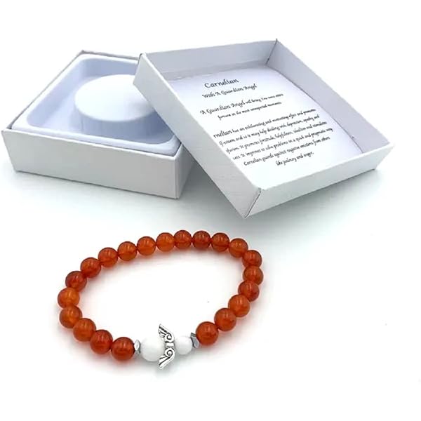 Bracciale in quarzo rosa fatto a mano con angelo custode in confezione regalo | Felicità, amore, energia, famiglia, 18 centimetri, quarzo rosa