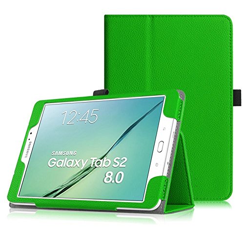 Invero® Premium Hülle Ledertasche umfasst Ständer Feature, Displayschutzfolie und Eingabestift Kugelschreiber für Samsung Galaxy Tab S2 8,0 Zoll SM-T710 T715 (Grün / Green)