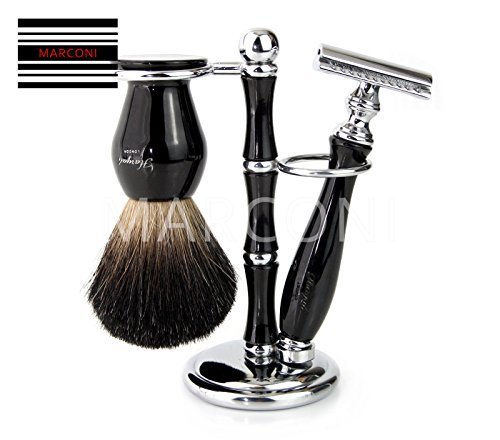 Luxury Wet Shaving Gift Set Kit - Double Edge Safety Razor, Badger Brush , Stand