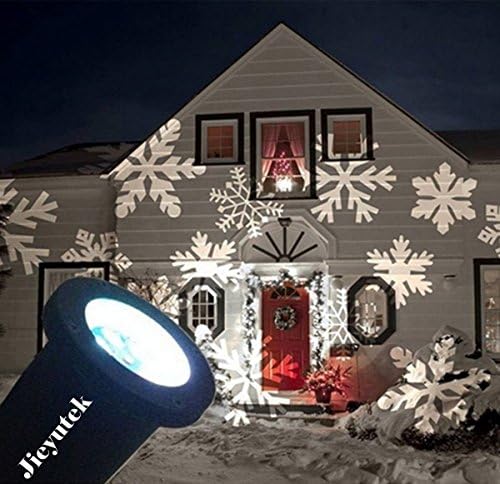 Jieyutek Moving Snowflake Spotlight Lights Indoor/outdoor IP65 Waterproof LED Landscape Projector Light Christmas Holiday Garden Decoration Lamps White Snowflakes