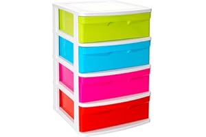 Acan Tradineur - Cajonera de plástico Sena, 4 cajones multicolor, torre de ordenación multiusos, almacenaje, escuela, hogar, fabricada en España (Blancolor, Cajones Color Aleatorio, 65 x 40 x 39 cm)