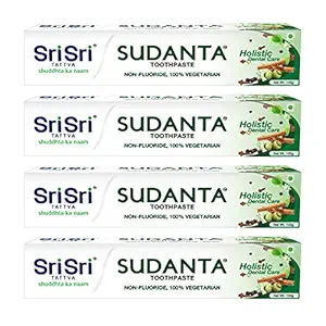 Sri Sri Tattva Sudanta Herbal Toothpaste - All Natural, Fluoride Free Tooth Paste with Cloves, Cinnamon, Bakul & More - 100g (Pack of 4), for Kids and Adults