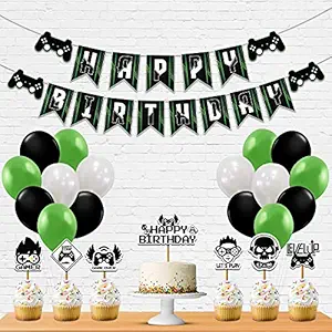Festiko Video Game Theme Birthday Party Decoration Combo,Video Games Party Favors for Kids Birthday Decoration(Banner/Bunting,Balloons,Cake Toppers,Cup Cake Topper,Ribbons)