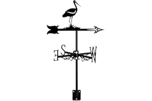 ANCNA-U Wetterfahne, Wildtier-Ornament, Windrichtungsanzeige, Edelstahl, Wetterhahn mit Dachhalterung, für Garten, Dekoration, Bauernhaus, Terrasse, Hof, Storch, Schwarz