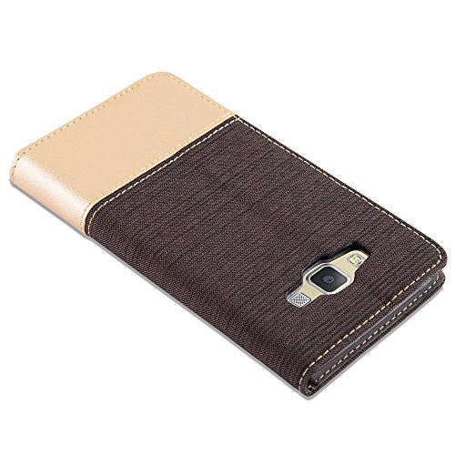 Samsung Galaxy A5 2015  5  Funda Estilo Libro en ANTRACITA ORO de Cadorabo  Dise  o TELO-CUERO-ARTIFICIAL      Cubierta Protectora con Cierre Magn  tico  Tarjetero y Funci  n de Suporte     Protecci  n Carcasa Caja Etui Case Cover