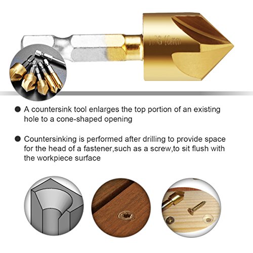 Kegelsenker Countersink Set von Baban HSS Senker Versenker Bohrer Holz Metall 6pcs 5 Flöte hat 90 ° Zähler Sinken Chamfer Cutter 1 / 4 “ 6-19mm - 5