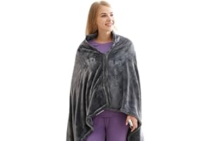 GreeHse USB Heated Blanket, Wearable Electric Shawl Blanket, Portable Heated Zipper Poncho Wrap Blanket, Soft Coral Fleece Warm with 3 Heating Levels for Winter Home Office, No Power Bank