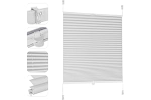Sekey Plissee ohne Bohren Verdunkelung, Fenster Plissee Klemmfix Jalousie 85 cm breit, Verspannt Blickdicht Sonnenschutz Fensterollo, 85x120cm, Weiß