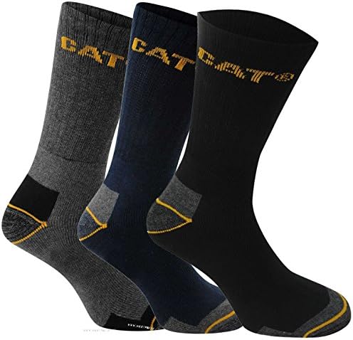 Caterpillar Work Socks Cotton Pack of 3 Mens Navy, Grey and Black Mix in Sizes UK 6-11 or UK 11-14 - Multi Packs Available for Bulk Discount (3 x Packs (9 Pairs), UK 6-11)