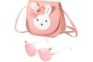 LabDip Cute Rabbit Shoulder Bag, Mini Bunny Crossbody Bag with Adjustable Strap, PU Leather Handbag with Kids Sunglasses Bunny Cartoon Sunglasses Lovely Little Handbag for Girls(Pink)