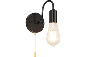 Licperron Industrial Wall Light with Pull Cord, E26 Vintage Wall Sconce Lamp Fitting Fixtures with E27 Lamp Holder for Restaurant Bar Hotel Coffee Shop Decoration