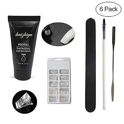AOLVO Nouvelle Trousse Poly Gel, Trousse d'essai Poly Gel, y Compris Les Pinces polygonales en Acrylique Clips Brush File Nail Gel et spatule. Ensemble d'outils de kit Poly Gel Nail Builder pour Nail Art