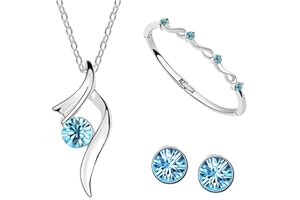 TOEECY Parure Ensemble de Bijoux Femme Cristal Plaqué Argent Boucles d'oreilles Collier Bracelet Élégantes Mariage Soirée Cadeau